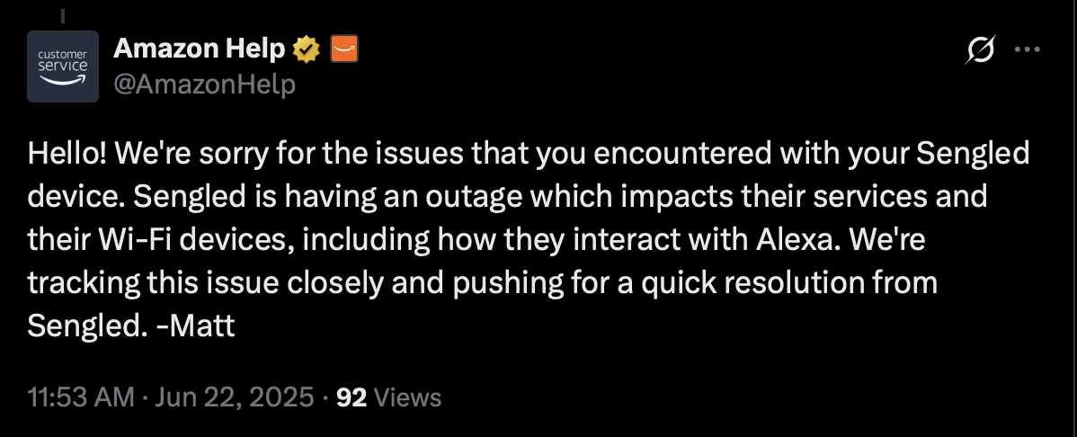 Amazon Alexa support responding to user on X, formerly known as Twitter