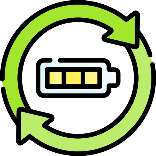 Icon of battery in a recharge cycle