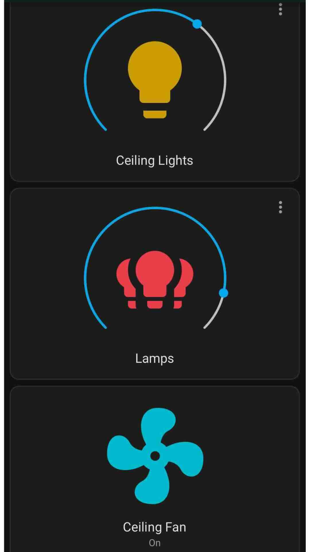 Image of mobile dashboard that controls lighting and fans