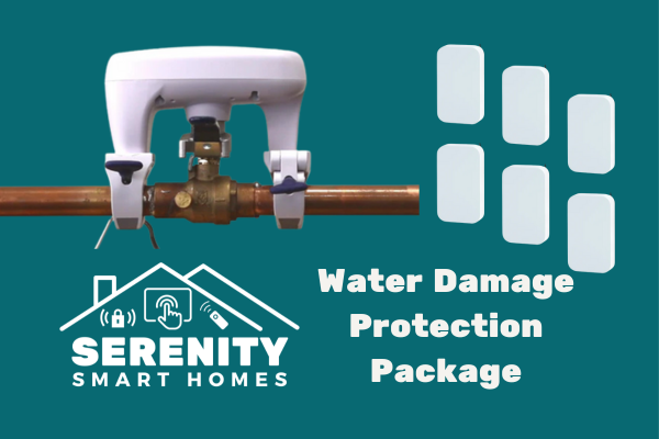 Serenity Smart Homes water damage prevention system with leak sensors and automatic shutoff valve
